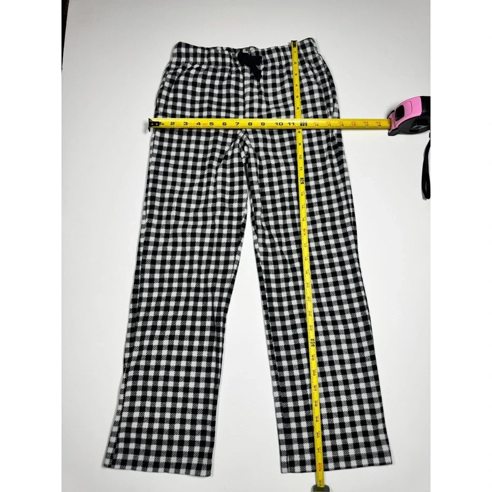 Old Navy Girls Large 10-12 Gingham‎ Fleece Pajama Pants Black Check Sleepwear